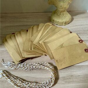 30 Coffee Dyed Manila Tags: Gold Twine, Junk Journaling, 30pc, 4-3/4” x 2-3/8”